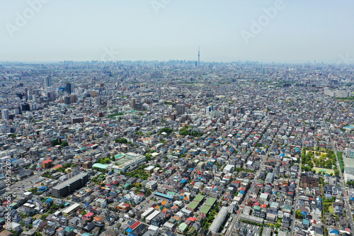 江戸川上空から空撮した東京の下町