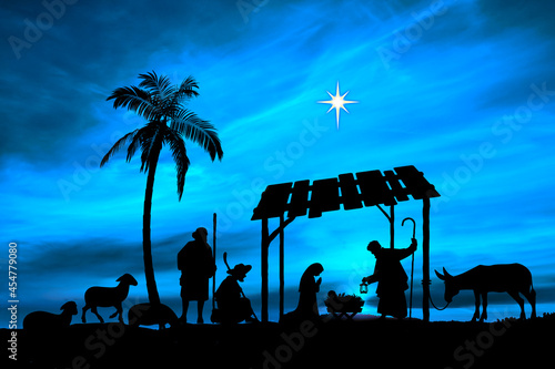 Szopka bożonarodzeniowa, święta rodzina i pasterze.