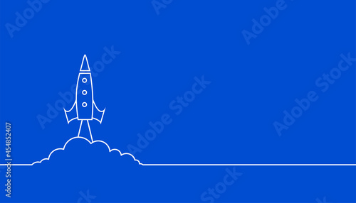 line style flying rocket blue background