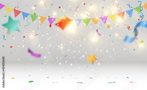 Vector illustration of falling confetti on a transparent background. 
