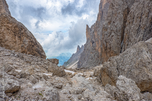 Mountain ravine with cliffs in the alps