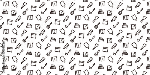 Kitchen Utensils icon pattern background for website or wrapping paper (Monotone version)
