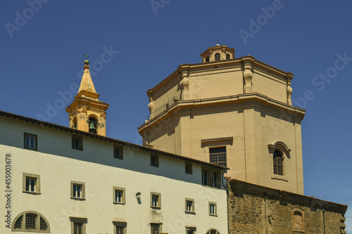 The top of the bell tower and the dome of the Church of St Catherine of Siena (1720) in the historic centre of the coastal town, Livorno, Tuscany