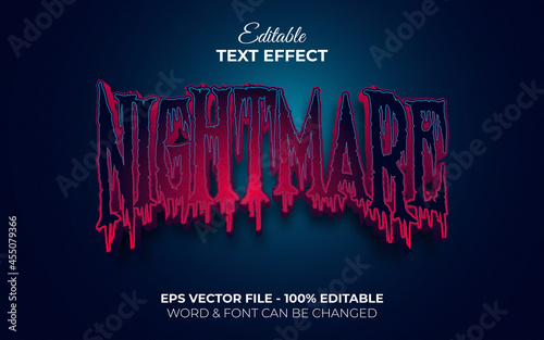 Nightmare text effect style. Editable text effect halloween theme.