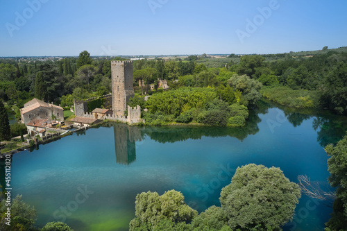 aerial view of the gardens of ninfa in the country of cisterna di latina