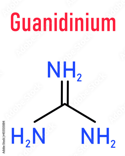Guanidinium cation skeletal formula. Protonated form of guanidine. 