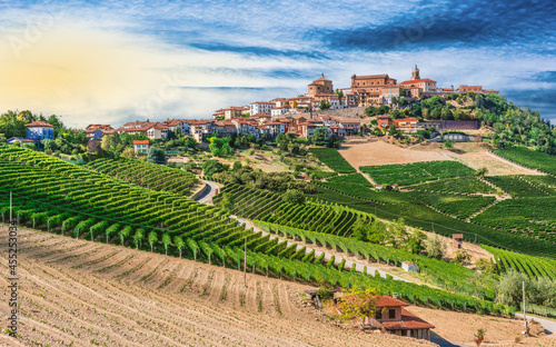 View of La Morra in the Province of Cuneo, Piedmont, Italy