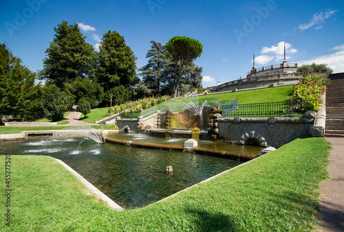 Remarkable fountains and staircase in Jouvet Park in Valence, Drôme, France on a sunny day