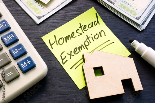 Homestead exemption written on the sticker and model of home.