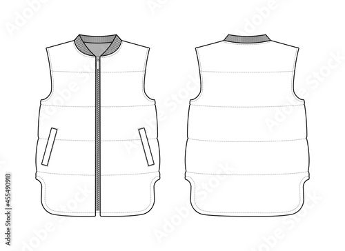 Fashion technical drawing of puffer gilet
