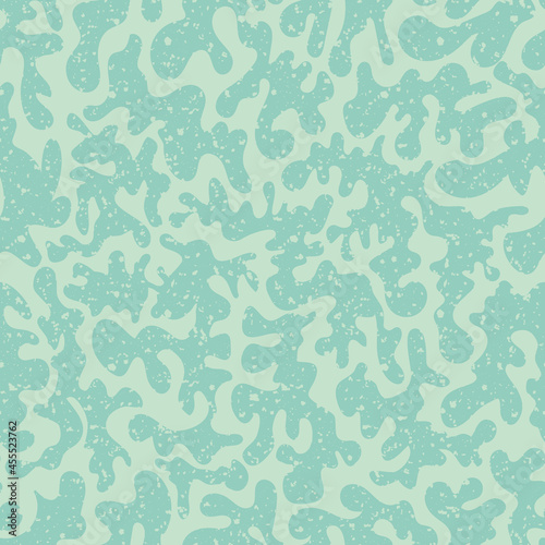 Vermicular vector seamless pattern background. Historical style backdrop in monochrome pastel teal blue with abstract coral shapes and terrazzo blend. Rennaissance effect texture repeat for wellness