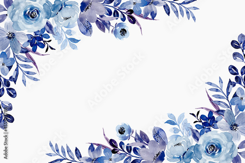 Blue floral spring background with watercolor