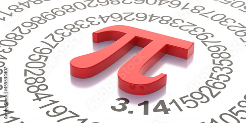 Pi symbol and number digits. Greek letter, mathematical sign and decimal sequence. 3d illustration