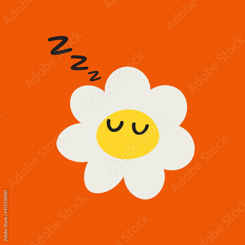 A Cute Hand Drawn Sleeping White flower - Amazing cute minimalist vector sleepy daisy character suitable for app, sticker, children book, clip art, decoration, animation, design asset and illustration
