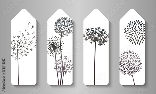 Bookmarks with dandelion flower. Bookstore label or flyer. Vector illustration.