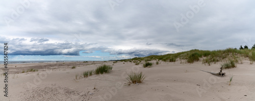 panorama view of endless wandering sand dunes in Slowinski National Park on the Baltic Sea in northern Poland
