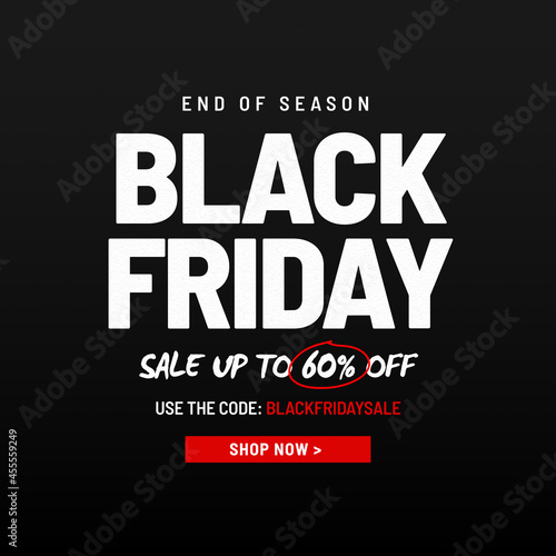 Black friday sale discount 60% banner red social media post with texture, vector illustration