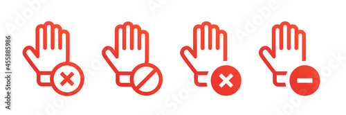 Hand with cross and minus symbol. Stop hand icon vector illustration