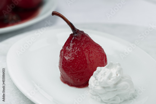 Pear poached in red wine, dessert