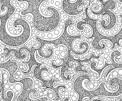 Abstract decorative vector seamless pattern with handwritten curly figured lines and circles