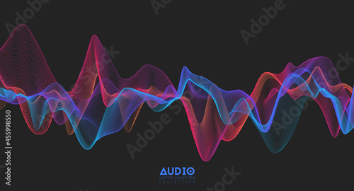 3d audio soundwave. Colorful music pulse oscillation. Glowing impulse pattern