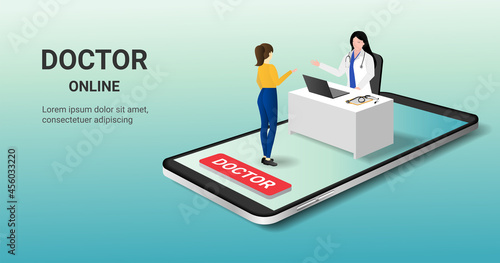 smartphone screen with female therapist and patient. Online doctor, online medical consultation, tele medicine, Online healthcare and medical consultation. Digital health concept. 3D vector