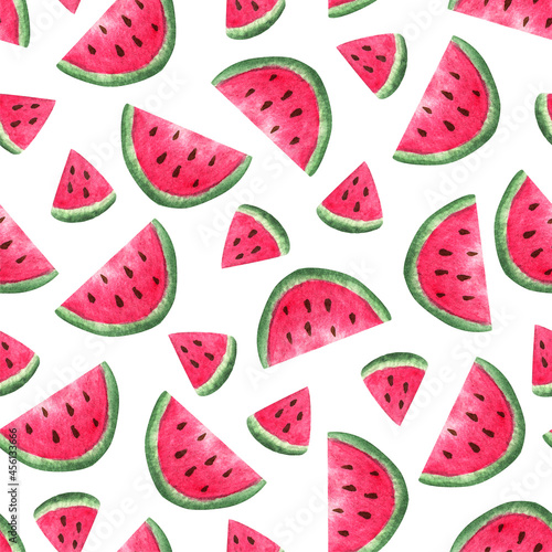 Watercolor watermelons. Seamless pattern