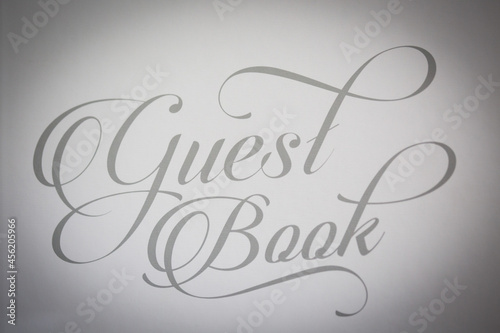 Elegant calligraphy guest book text design in light gray tones
