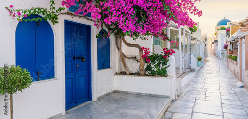 View of Oia street in the mornong