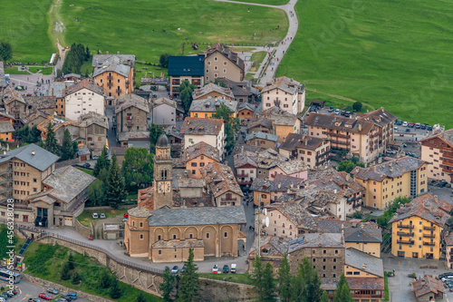 Aerial view of the historic center of Cogne, Aosta Valley, Italy