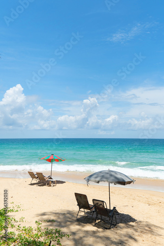 Umbrella and chairs colorful to sleep and relax on the beach in Phuket,Thailand resort.summer vacation and holiday concept.