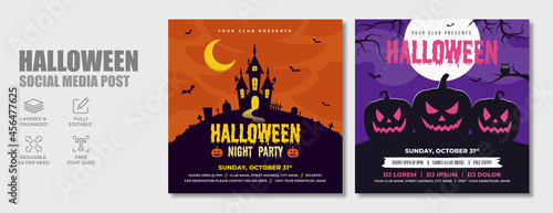 Halloween horror night dj party promotion social media banner template design. Scary zombie or ghost club party, festival, holiday and celebration event marketing web post, flyer or abstract poster.
