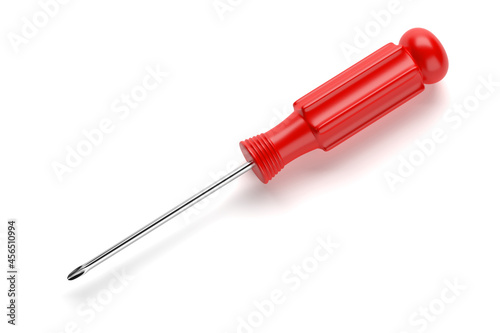 Red phillips head screwdriver isolated on white. 3D rendering.