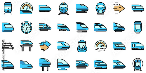 High-speed transportation icons set. Outline set of high-speed transportation vector icons thin line color flat isolated on white