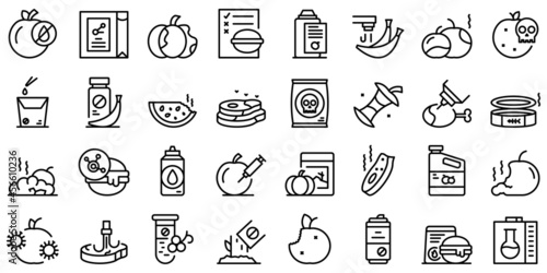 Food contamination icons set outline vector. Spoiled rotten. Virus touch