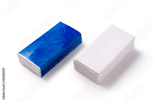 Tissue package isolated on white background. Disposable sanitary tissues.