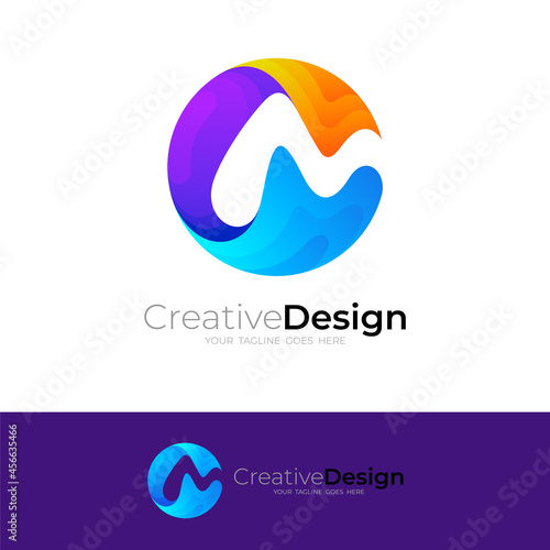 C and M logo design combination, circle icons, 3d style