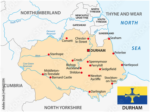 vector map of the county Durham with flag, england