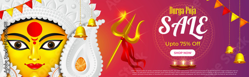 vector illustration for Indian hindu festival Durga puja sale banner, flyer poster