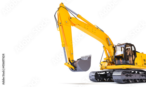 yellow excavator on the white background.