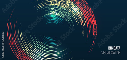 Vector technology background. Big data visualization. Abstract stream information with colorful circles array. Information analytics concept. Filtering machine algorithms. Sorting data.