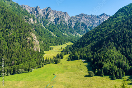 Idyllic landscape in the Great St Bernard Valley. Aosta Valley, northern Italy.