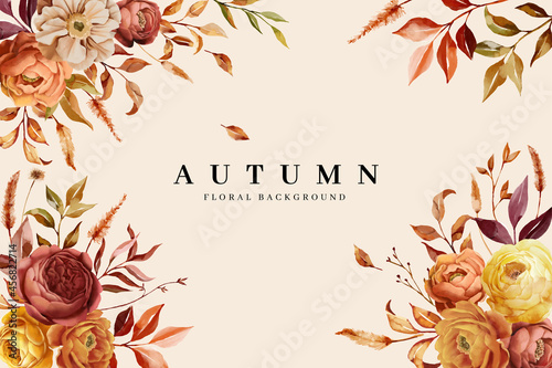 hand drawn autumn floral border background