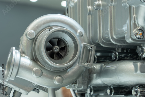 Close-up of diesel engine turbocharger