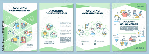 Avoiding consumerism brochure template. Stop excessive consumption. Flyer, booklet, leaflet print, cover design with linear icons. Vector layouts for presentation, annual reports, advertisement pages