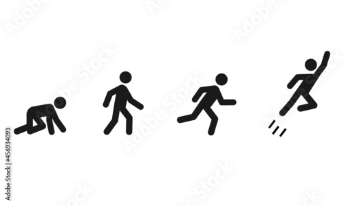 Crawl Walk Run Fly pictogram icon set. Clipart image isolated on white background