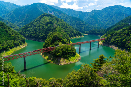 Beautiful scenary at Okuoikojo Station and Okuoi Rainbow Bridge, Shizuoka, Japan.