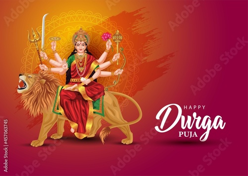 indian God durga in Happy Durga Puja Subh Navratri background. vector illustration