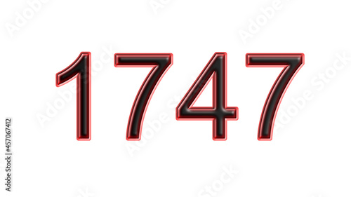 red 1747 number 3d effect white background