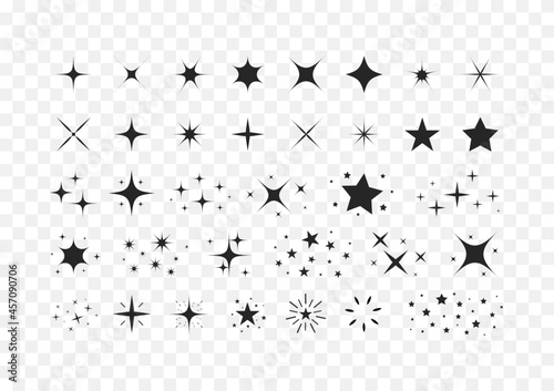 Set of stars and sparkles isolated on white background. Sparkles symbols. Sparks and stars Vector illustration